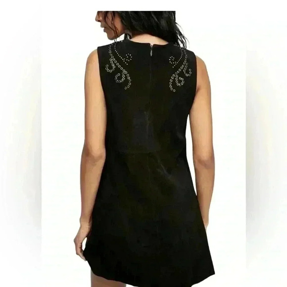 Free People Wynonna Studded Suede Embellished Black Mini Dress Leather S - Picture 4 of 13
